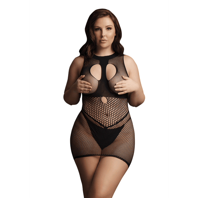 Duo Net Open Cup Mini Dress - Queen Size - Black