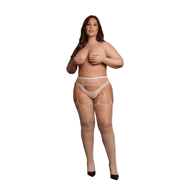 Shredded Suspender Pantyhose - Queen Size - Nude