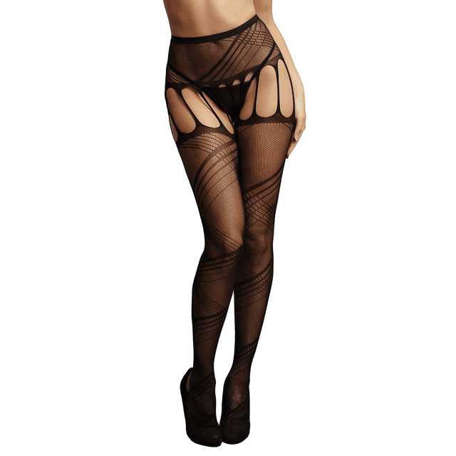 Crotchless Cut-Out Pantyhose - One Size - Black