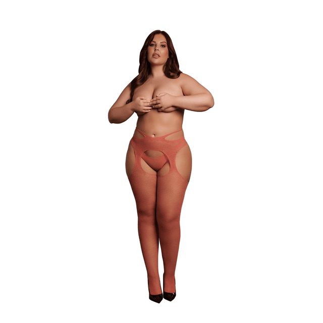 Suspender Pantyhose with Strappy Waist - Queen Size - Red