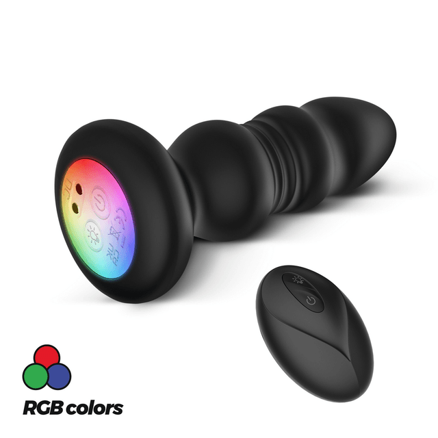 Australis - Vibrating and Thrusting Anal Plug with LED RGB and Remote Control - Black