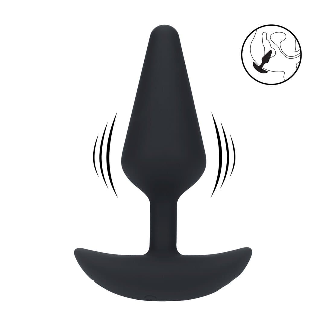 Classic Vibrating Silicone Anal Plug - M - Black