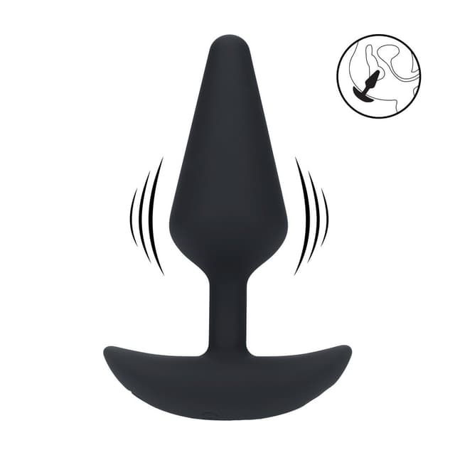 Classic Vibrating Silicone Anal Plug - M - Black