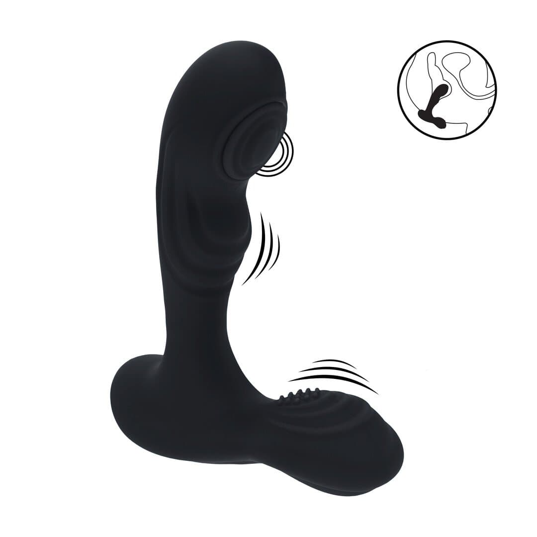 Vibrating and Tapping Silicone Prostate Massager with Ball Stimulator - Black