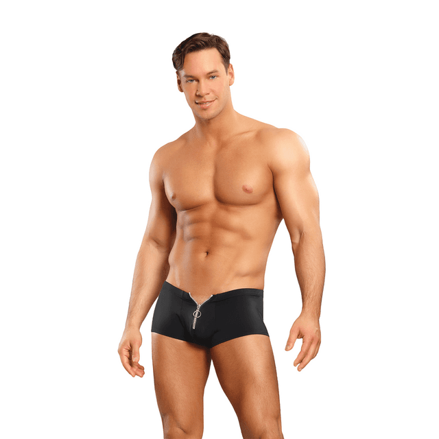 Zipper Short with Red Cockring - L/XL - Black
