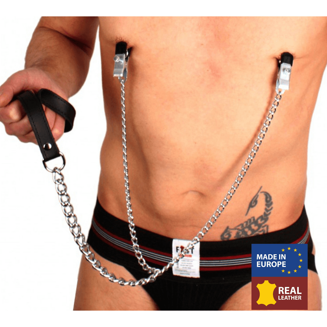 Breast Clamps and Leash - Black/Silver
