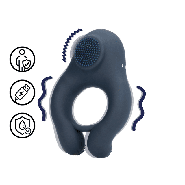 Vibrating Cockring with Clitoris Stimulation - Indigo Blue
